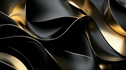 Abstract black and gold metallic waves, flowing, elegant, luxury background.