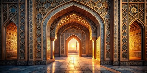 Fototapeta premium Long Exposure Photography of Intricate Islamic Arch Detail - Architectural Design
