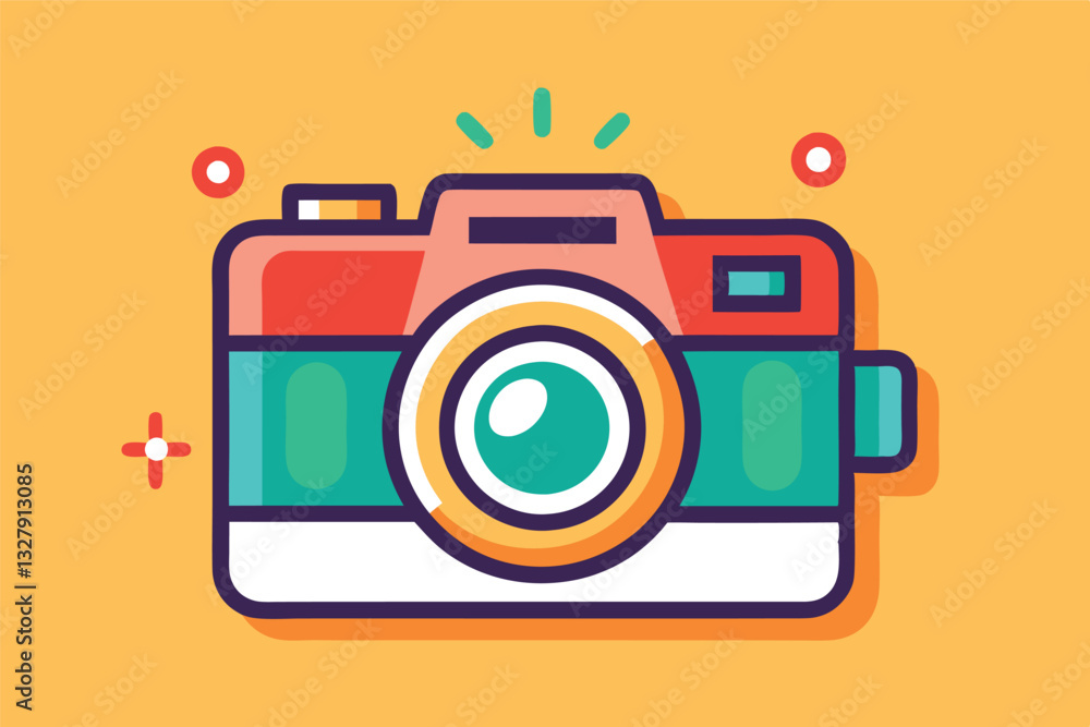 Poster colorful vector illustration of a vintage camera on a vibrant background showcasing its design and p