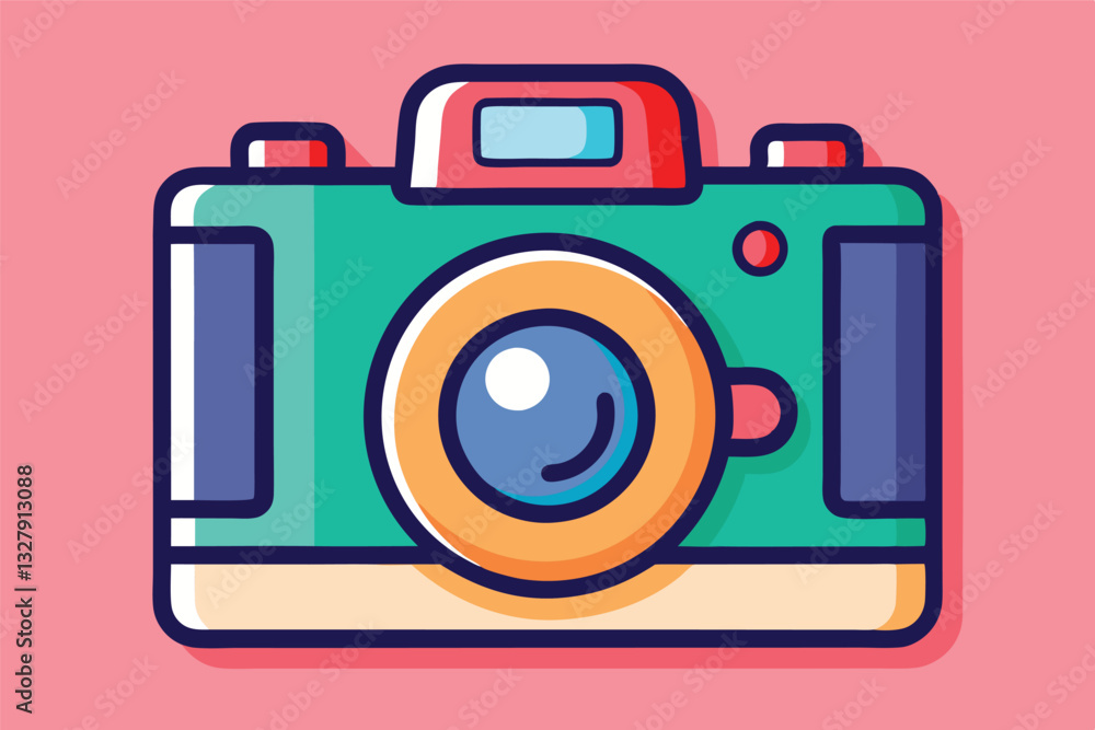 Poster colorful vector illustration of a vintage camera on a vibrant background showcasing its design and p