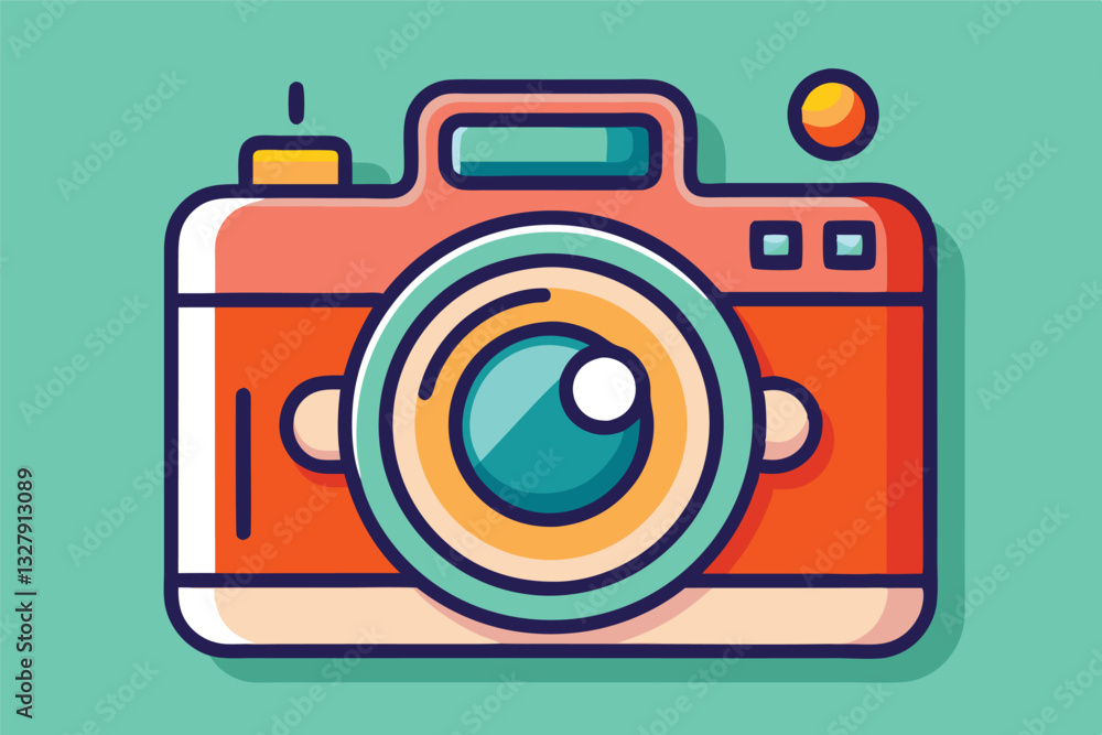 Poster colorful vector illustration of a vintage camera on a vibrant background showcasing its design and p