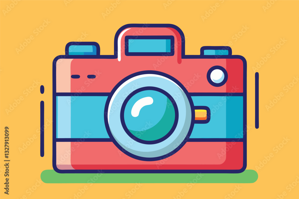 Poster colorful vector illustration of a vintage camera on a vibrant background showcasing its design and p
