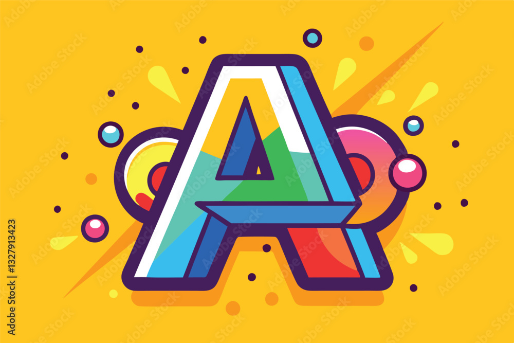 Aufkleber bright and colorful vector illustration showcasing a stylized letter a on a vibrant yellow backgroun