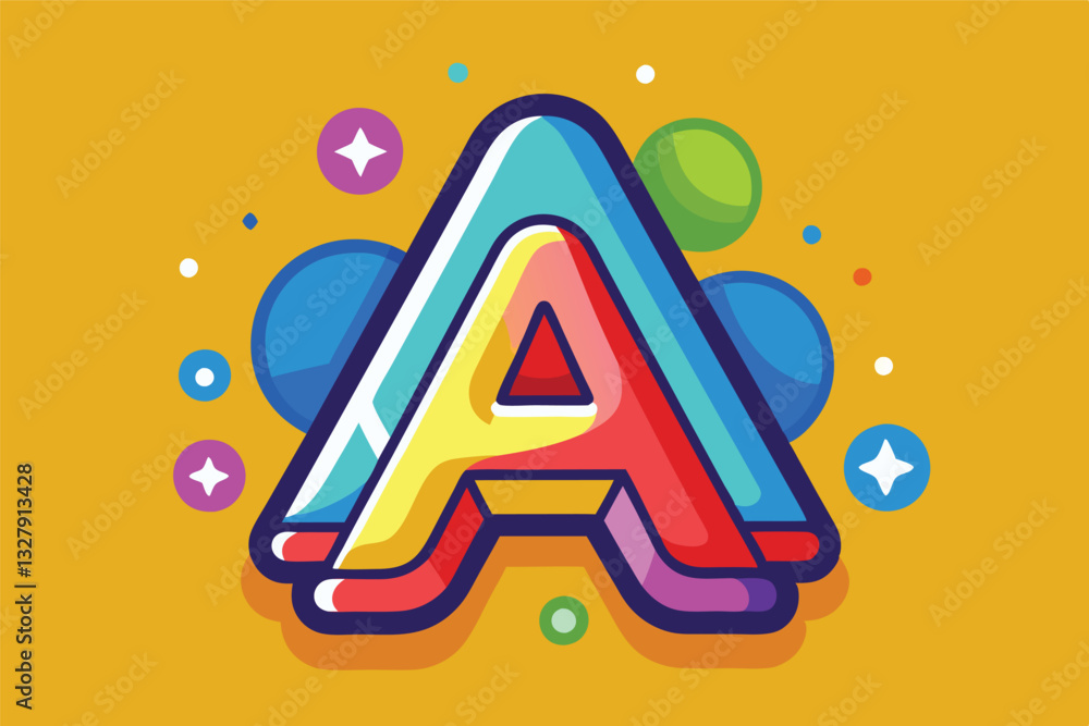Poster bright and colorful vector illustration showcasing a stylized letter a on a vibrant yellow backgroun
