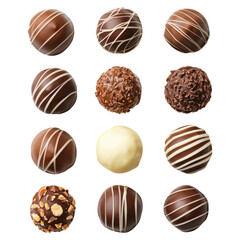 Elegant Gourmet Chocolate Truffles Arrangement for Upscale Dessert Presentation, isolated on transparent background.