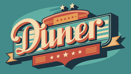 Vector illustration of a classic diner sign featuring vibrant colors and retro design elements, ideal for conveying a nostalgic atmosphere