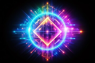 Naklejka premium Long Exposure Photo of a Digital Hacking Symbol, Abstract Data Stream, Glitch Effect, Isolated on White