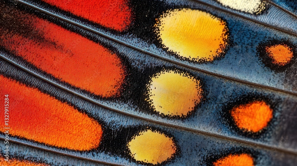 Poster detailed close up showing colorful patterns on wing surface
