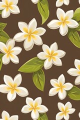 Seamless Pattern White Plumeria Tropical Flowers Brown Background