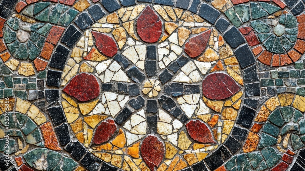 Poster decorative mosaic artwork displaying a complex flower pattern and shapes