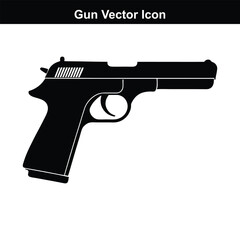 Black pistol with bullets isolated on white background