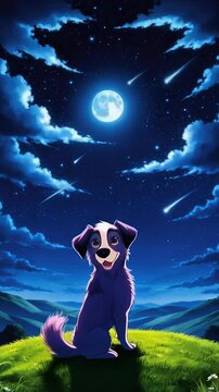 Adorable Dog Playing Under the Moonlight