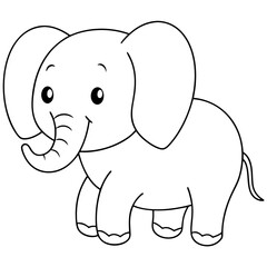 Smiling Elephant Coloring Page Line Art for Kids – Fun and Playful Design