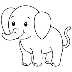 Smiling Elephant Coloring Page Line Art for Kids – Fun and Playful Design