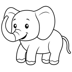 Smiling Elephant Coloring Page Line Art for Kids – Fun and Playful Design