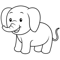 Smiling Elephant Coloring Page Line Art for Kids – Fun and Playful Design