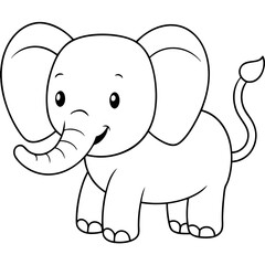 Smiling Elephant Coloring Page Line Art for Kids – Fun and Playful Design