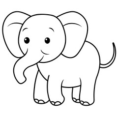 Smiling Elephant Coloring Page Line Art for Kids – Fun and Playful Design