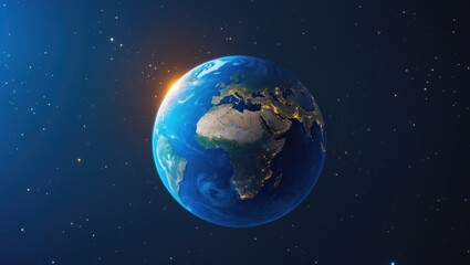 Blue Earth in space. Vibrant artwork. Solar system. Blue gradient. Space background.