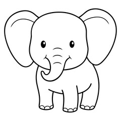 Smiling Elephant Coloring Page Line Art for Kids – Fun and Playful Design