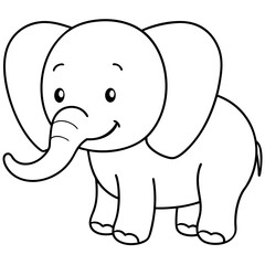 Smiling Elephant Coloring Page Line Art for Kids – Fun and Playful Design