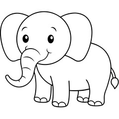 Smiling Elephant Coloring Page Line Art for Kids – Fun and Playful Design