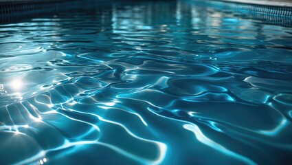 Blue reflective water in a swimming pool. Background view from above.