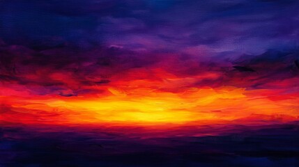 Fototapeta premium Vibrant Sunset Landscape Painting with Intense Colors