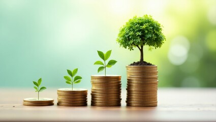 Illustrating financial developments and business growth through a tree growing on a coin.