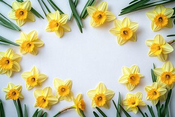 Fototapeta premium Fresh and cheerful spring composition featuring pale yellow daffodils, perfect for greeting cards, invitations, or banners celebrating spring events and occasions.