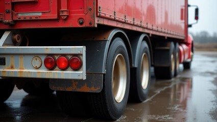 Closeup of Semi Truck Rear Lights. Theme of Long Haul Trucking.