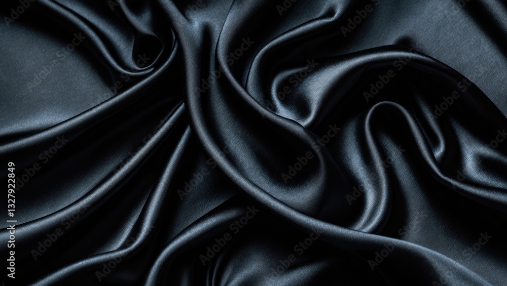 Poster black silk wave fabric. abstract horizontal texture background with copy space.