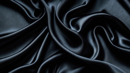 Obraz premium Black silk wave fabric. Abstract horizontal texture background with copy space.