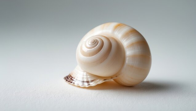 Seashell of sea snail set against a white background
