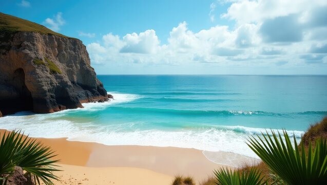 Scenic vista of a wild beach in February