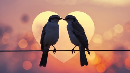 silhouette of bird in heart shape against a pastel backdrop