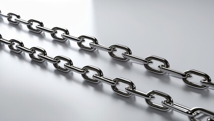 Obraz premium Minimalist illustration of a shiny straight metal chain set against a background with empty space.