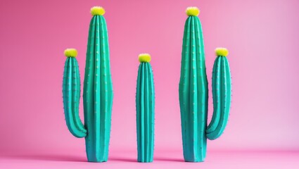 Set Neon Cactus. Creative minimal still life.
