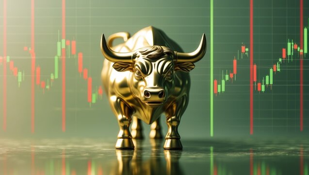 Fundamental and technical analysis as a concept. Candlestick graph chart depicting stock market trading to illustrate points and trends of digital price graph.
