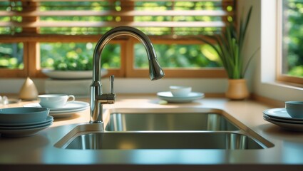 sink with faucet in kitchen, modern countertop featuring a sink, interior design idea
