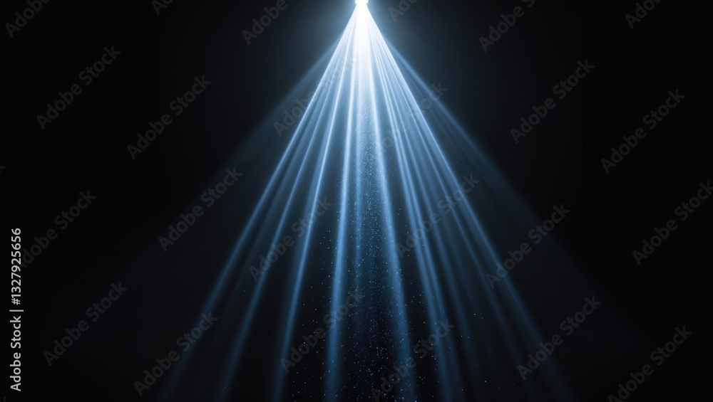 Poster Stage lights. Beams of light from the spotlights on the stage. Light display. Laser show isolated on a black background with projector illumination.