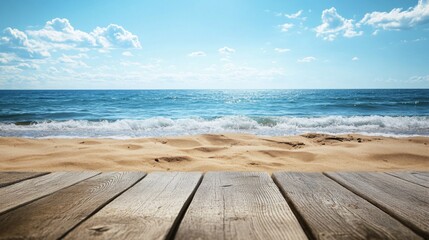 Fototapeta premium Sunny Beach Scene with Wooden Planks