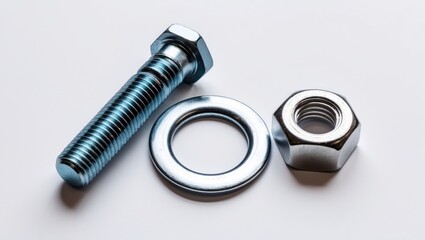 Screw, Nut and Washer Separated on Background.
