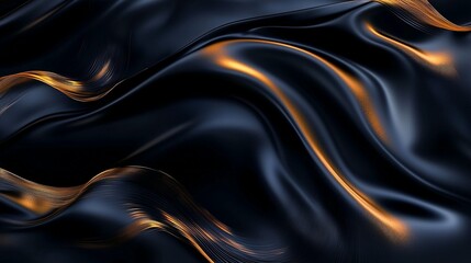 Fototapeta premium Abstract dark blue and gold flowing fabric texture.