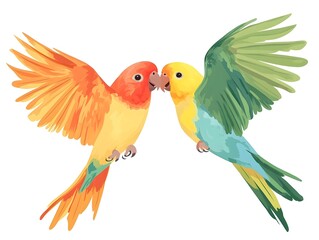 Obraz premium Two Colorful Parrots Interacting with Each Other in Air Illustration