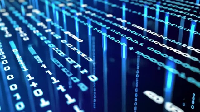 Futuristic Digital Matrix Abstract Binary Code and Glowing Blue Lines in Technological Atmosphere Representing Data Flow and Innovation in Modern Digital World