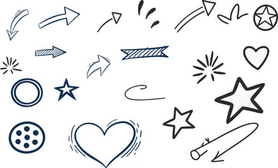 Line arrow hand drawn shape brush underline stroke element vector set.
