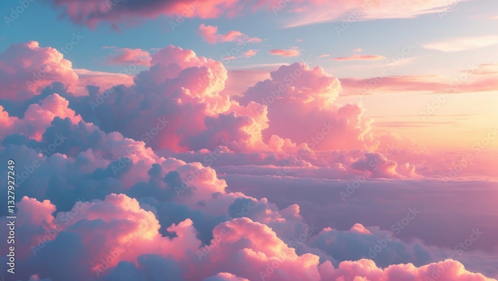 Poster exotic sunset and soft pink clouds with pastel tones. scenic image of a textured sky. ideal summerti