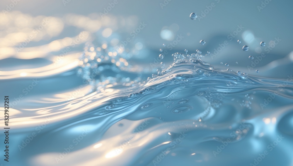 Poster de-focused blurred transparent blue colored clear calm water surface texture featuring splashes and 