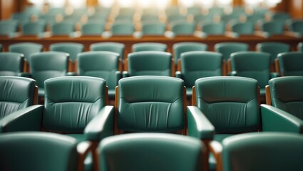 Fototapeta premium Empty seats in a hall. Rows of seating. Classroom for learners.